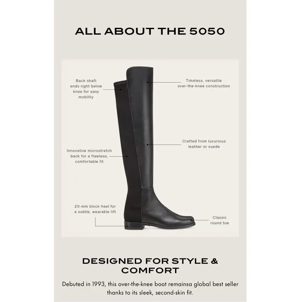 Stuart Weitzman 5050 Nappa Leather Over the Knee Boots Stretch Back Riding Women